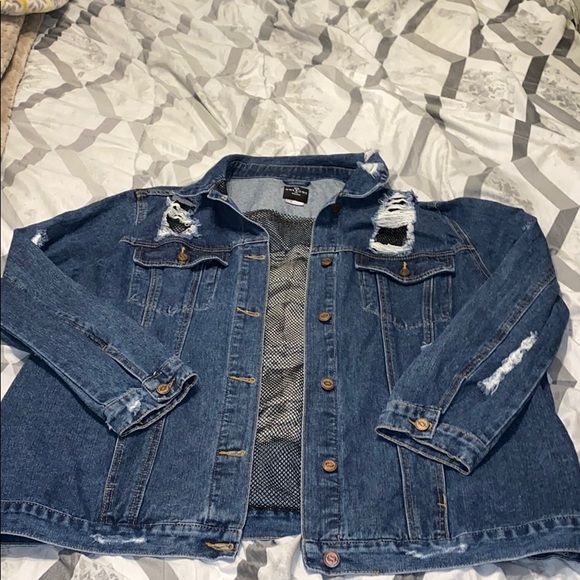One5One Distressed Fishnet Denim Jacket - Picture 1 of 4